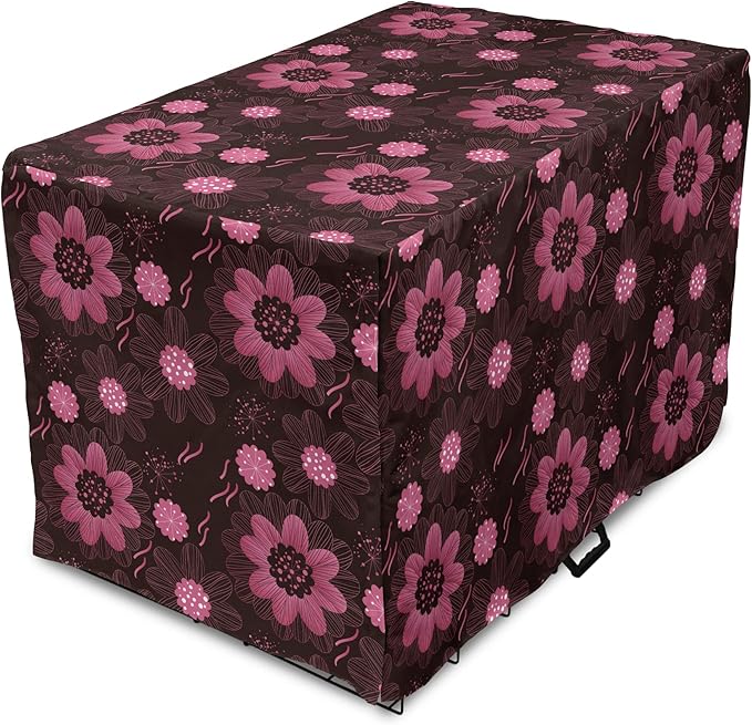 Lunarable Floral Dog Crate Cover, Botanical Theme Flowers Pattern Natural Art Abstract Blossoms, Easy to Use Pet Kennel Cover for Cats & Medium Dogs, 30 Inch, Charcoal Grey