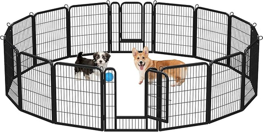 Yaheetech Dog Playpen Outdoor, 32 inch 16 Panels Dog Pen Indoor Heavy Duty Puppy Exercise Pen Metal Pet Fence for RV Camping/Yard/Garden