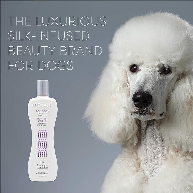 BioSilk for Dogs Silk Therapy Whitening Shampoo | Best Brightening for White Dogs to Keep A Clean, White Coat, 12 Oz Bottle, Pack of 2