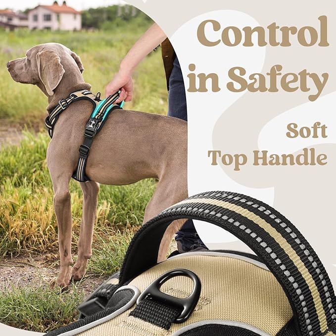 rabbitgoo Dog Harness for Large, No Pull Pet Harness with 3 Buckles, Adjustable Soft Padded Dog Vest with Instant Control Handle, Easy Walking Reflective Pet Vest for Extra Large Dogs, Beige, XL