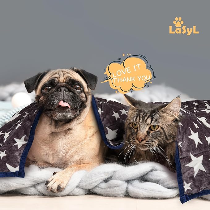 LaSyL Blanket for Pets | Thunder Blanket for Dogs Anxiety | Premium Soft Minky | Relaxation & Calming & Anti Anxiety | Blue Grey Star, Washable Medium 32" L x 40" W