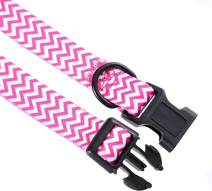 Mile High Life Dog Collar | Cute Puppy Collars | Lightweight Girl Dog Collar | Soft Boy Dog Collars | w Geometric Ocean Wavy Pattern (Pink, Large)