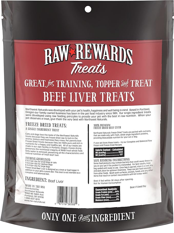 Northwest Naturals Raw Rewards Freeze-Dried Beef Liver Treats for Dogs and Cats - Bite-Sized Pieces - Healthy, 1 Ingredient, Human Grade Pet Food, All Natural - 10 Oz (Pack of 3)