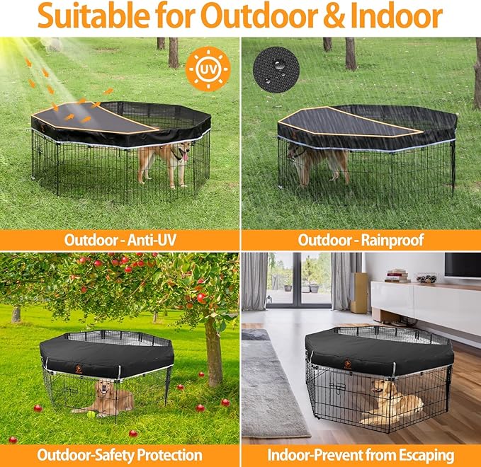 PJYuCien Dog Playpen Mesh Top Cover,Fits 24 Inch 8 Panels Metal Exercise Pet Pen, Elastic Buckles Connections, Black (Note: Only Cover, Fence Not Included)