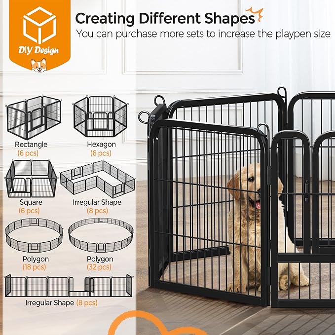 Yaheetech Dog Playpen Outdoor, 24 inch 8 Panels Dog Pen Indoor Heavy Duty Puppy Exercise Pen Metal Pet Fence for RV Camping/Yard/Garden