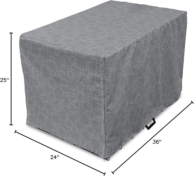 Ambesonne Geometric Dog Crate Cover, Interlinking Round Edged Squares Forming Tileable Pattern, Easy to Use Pet Kennel Cover for Medium Large Dogs, 36 Inch, Pearl Grey