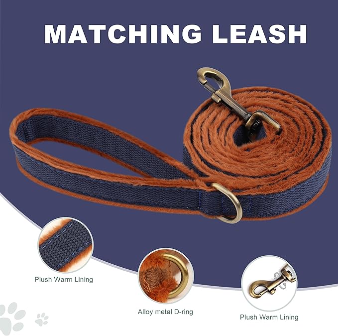 Beirui Soft Small Dog Harness and Leash Set-Adjustable Step in Dog Harness for Small Dogs-Easy Walk Dog Harness Small Sized Dog-Warm No Pull Dog Harness and Leash Used in Autumn Winter(Dark Blue,S)