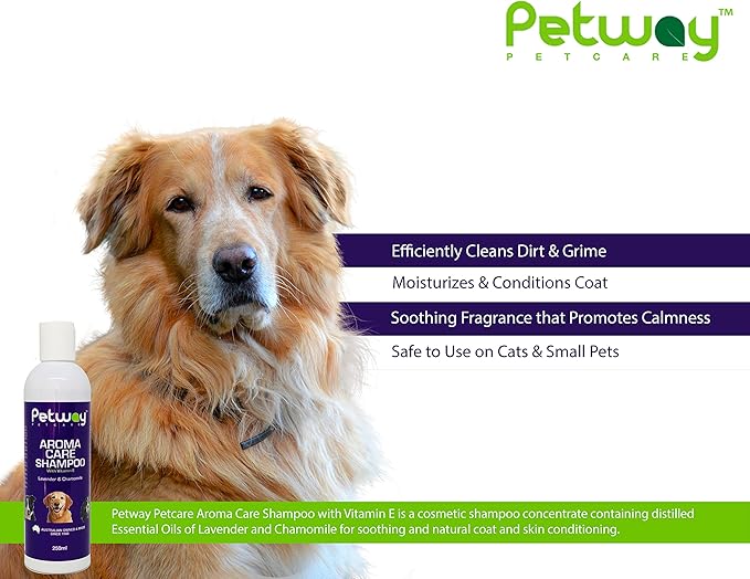 Petcare Dog Shampoo, Aroma Care Pet Hair Shampoo with Lavender, Chamomile & Vitamin E for Natural Coat & Skin Conditioning, Safe for Small Pets, Free of Phosphates, Parabens & Enzymes, 250ml
