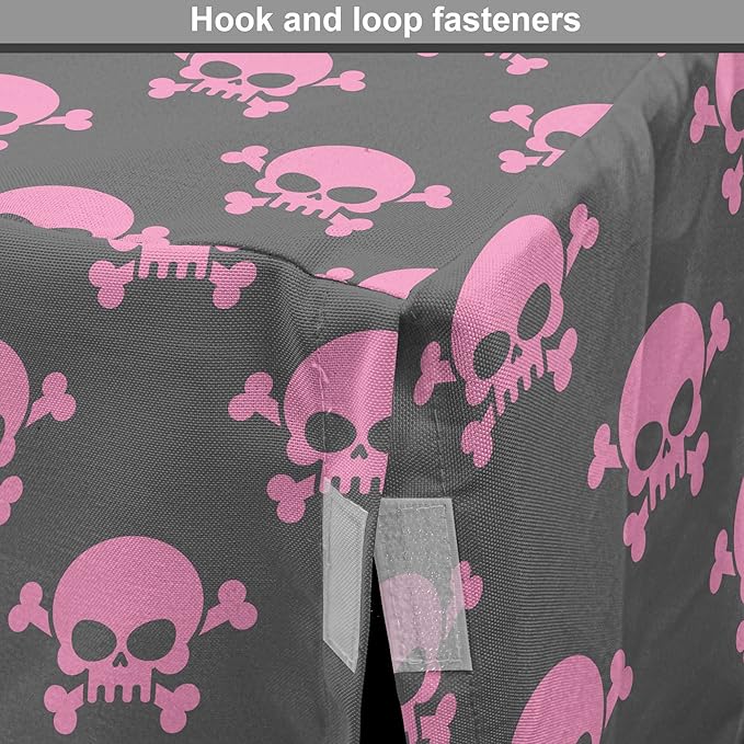 Lunarable Skull Dog Crate Cover, Vivid Pirate on Pale Background Head of a Skeleton and Bones Halloween Themed, Easy to Use Pet Kennel Cover for Cats & Medium Dogs, 24 Inch, Pink Taupe