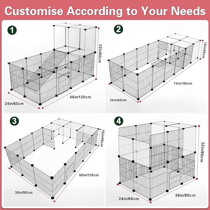 24 Panels Small Animal Playpen,Pet Playpen,C&C Cage for Guinea Pigs,Puppy Play Pen,Baby Chicken Cage,Indoor Outdoor Portable Metal Wire Yard Fence with Waterproof Mat