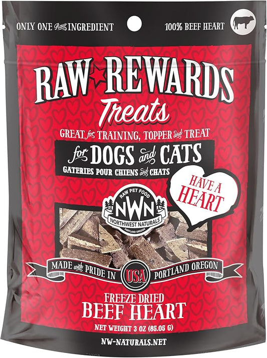 Northwest Naturals Raw Rewards Freeze-Dried Beef Heart Treats for Dogs and Cats - Bite-Sized Pieces - Healthy, 1 Ingredient, Human Grade Pet Food, All Natural - 3 Oz