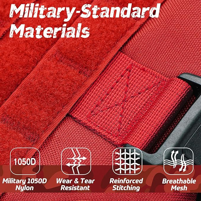 rabbitgoo Tactical Dog Harness for Large Dogs, Heavy Duty Dog Harness with Handle, No-Pull Service Dog Vest Large Breed, Adjustable Military Dog Vest Harness for Training Hunting Walking, Red, M