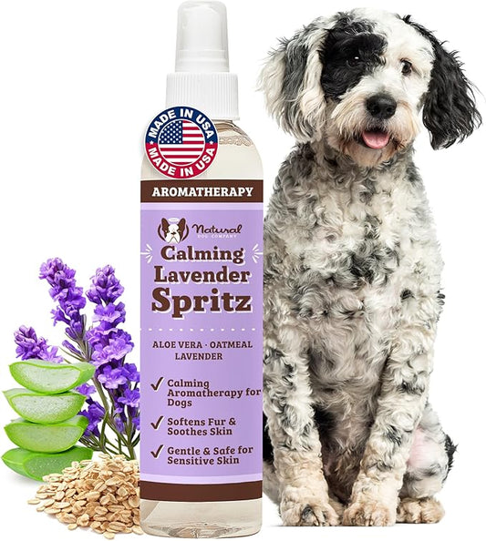 Natural Dog Company Calming Lavender Spritz for Dogs, 8oz – Deodorizing & Moisturizing, Soothes Skin, Conditions Coat, Hypoallergenic, Alcohol-Free, USA Made