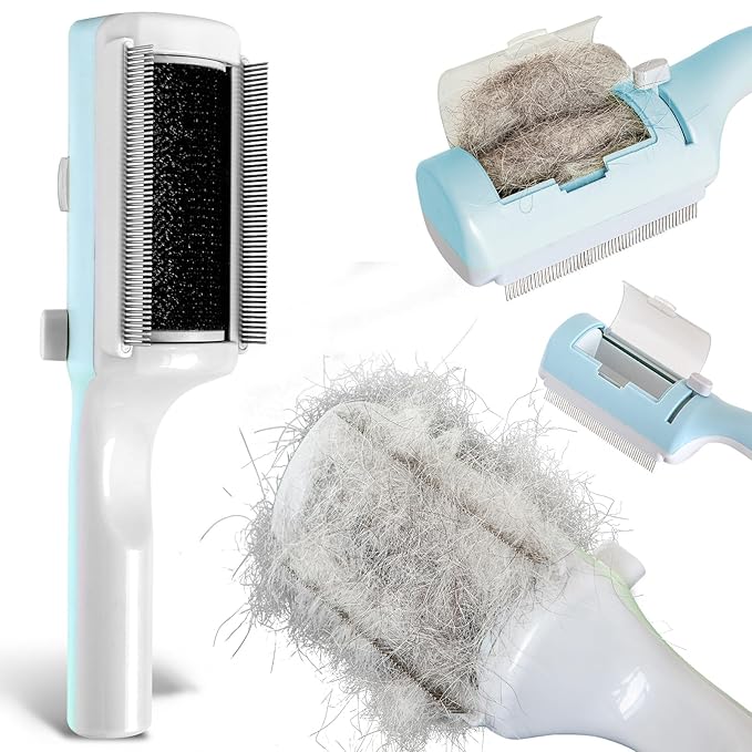 Pet Dry Cleaning Brush for Short or Long Haired Cats/Dogs, Dog Fur Remover, Sticky Brush for Shedding and Grooming, Cat Brushes for Indoor Cats,Rabbit Comb (blue)