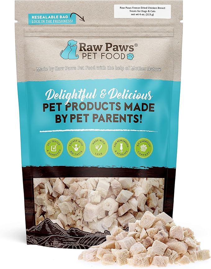 Raw Paws Freeze Dried Chicken Breast Treats, 4-oz, Made in USA - Natural Chicken Dog & Cat Treats