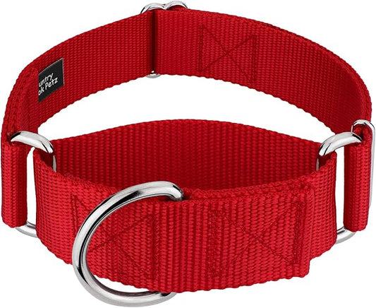 Country Brook Petz 1 1/2 Inch Martingale Heavy Duty Nylon Adjustable Dog Collar for Small, Medium, Large Breeds - Vibrant 17 Color Selection (Red, Medium)