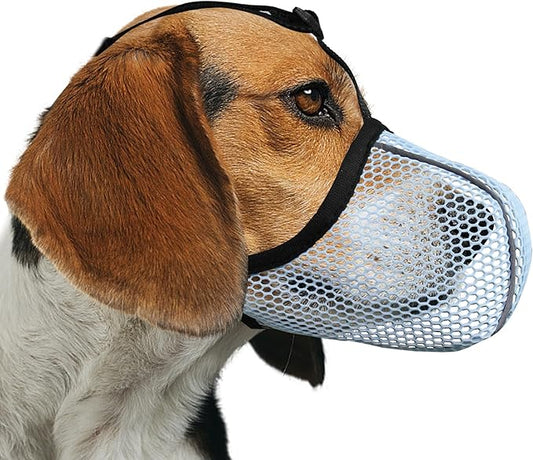 Dog Muzzle, Breathable Soft Muzzle for Small to Medium Dogs to Anti & Prevent Barking Biting Chewing, Reflective & Adjustable Basket Muzzle with Air Mesh for Schnauzer Blue M