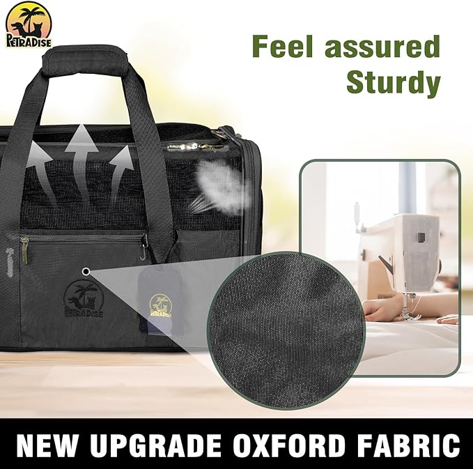 Luxury Pet Carrier for Dogs, Cats, Puppies - Airline TSA Approved, Durable Anti-Scratch Fabric, Soft-Sided, Consistent Airflow, Foldable Design, Cushion Pad, Travel (Black, Medium)