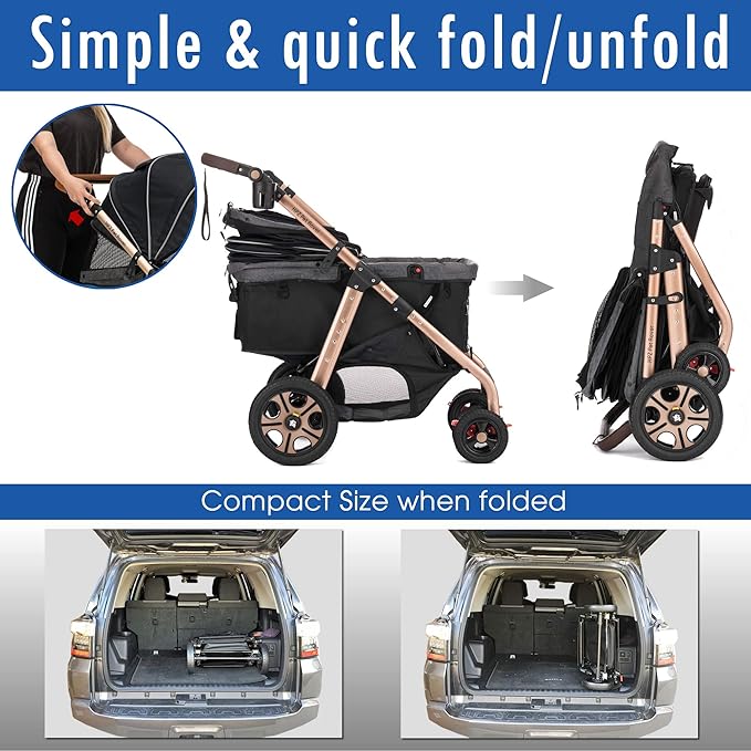 HPZ Pet Rover Titan-HD Premium Super-Sized Dog/Cat/Pet Stroller SUV Travel Carriage/w Access Ramp/100Lbs Capacity/Pumpless Rubber Wheels/Aluminum Frame for Small, Med, Large, XL Pets (Black)