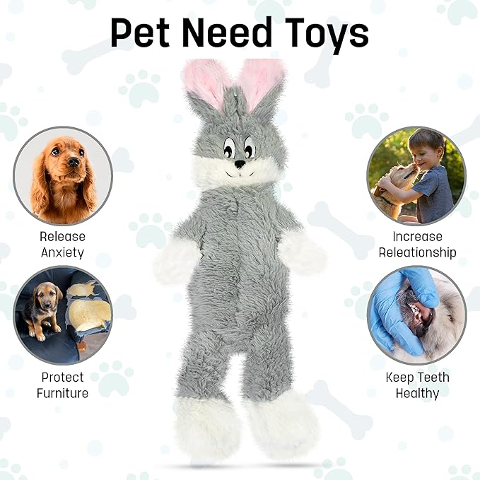 FGA MARKETPLACE Frog-Grey Rabbit Flat NO Stuffing NO Squeak Plush Dog Toy, Funny Style Will Entertain Your Dog for Hours, Recommended for Small and Medium Dog 21 INCH Long