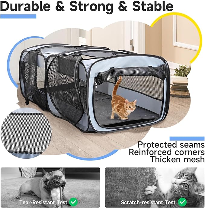 Small Animals Playpen Pop up Small Pet Cage Enclosure Hutch Kennel Tent Chick Run Brooder Box Coop Portable Foldable Outdoor Yard Fence for Kitten Ferret Puppy Guinea Pig Rabbit Hamster Chinchillas