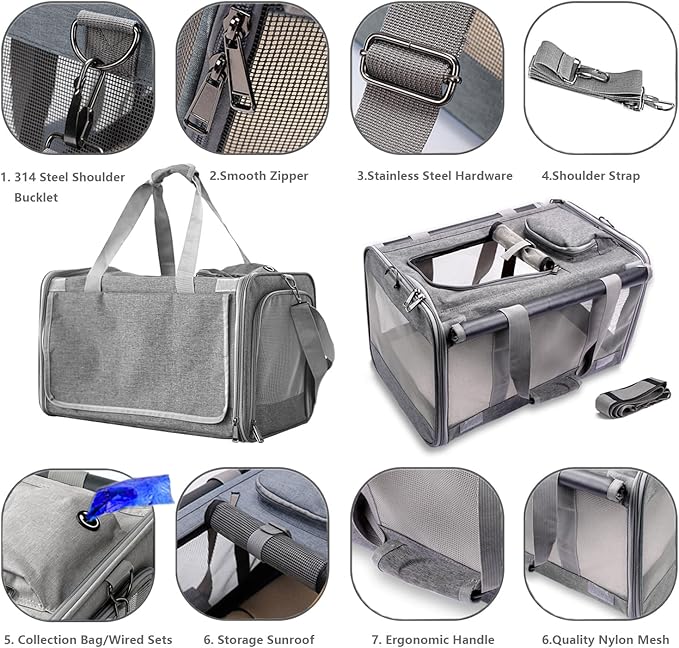 HSC PET Carrier for Large Cats, Soft-Sided Pets Carrier for Rabbit Puppy Small Animals up to 20lbs, Washable Dog Bag Mats Privacy Protection for Home Outdoor Travel