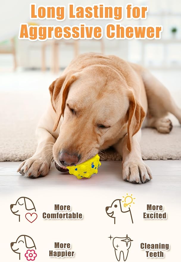 Upgrade Dog Balls for Aggressive Chewers, Indestructible Tennis Balls for Dogs, Durable Bouncy Dog Toy Balls, Interactive Dog Toys for Fetch Game, Lightweight Floating Dog Toys(4Pcs Large)