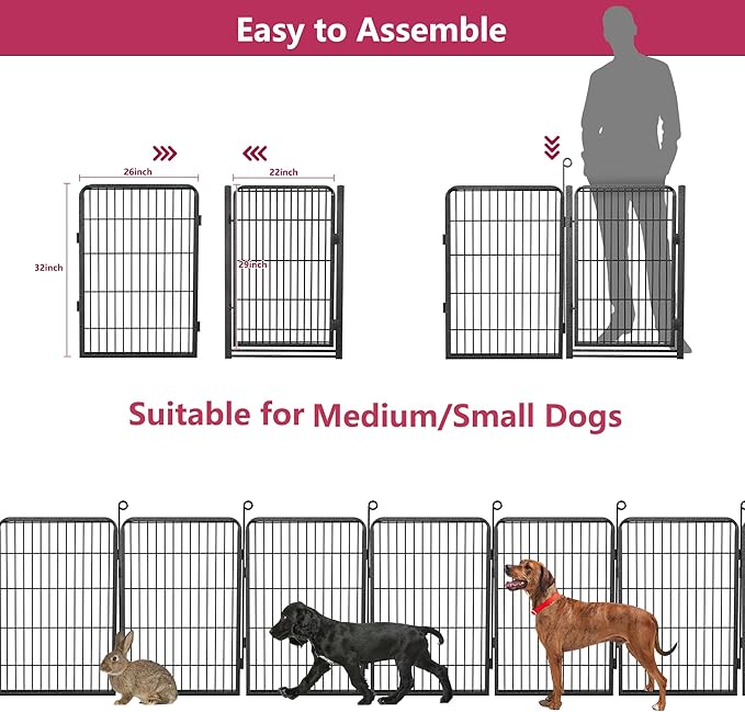 Dog Playpen with Extra Large Door Dog Fence Outdoor for Yard Indoor Dog Pen 32inch 24 Panels Dog Pens Outside Anti-Rust Pet Fence Portable Dog Fence for RV Camping Yard