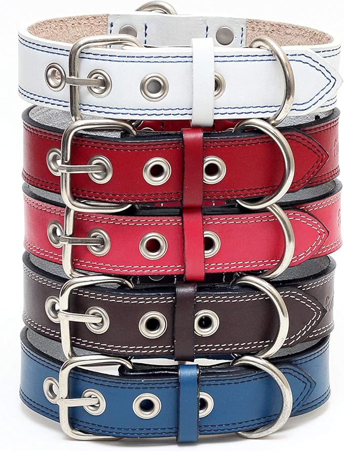 Genuine Leather Dog Collars with Stainless Steel Buckle and Double D Rings– Unbreakable! (9"-12", Tan)