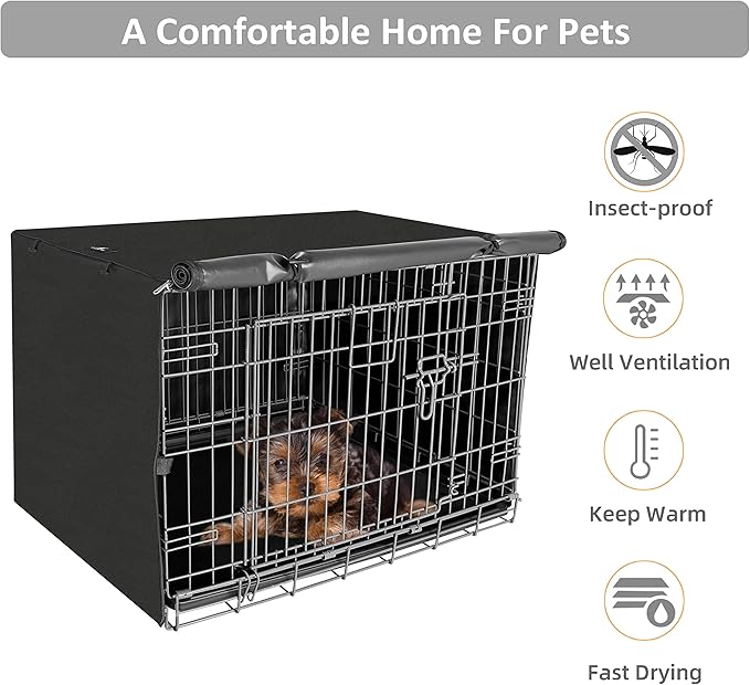 X-ZONE PET Double Door Dog Crate Cover - Polyester Pet Kennel Cover (Fits 24 30 36 42 48 inches Wire Crate) (24 Inch, Black)