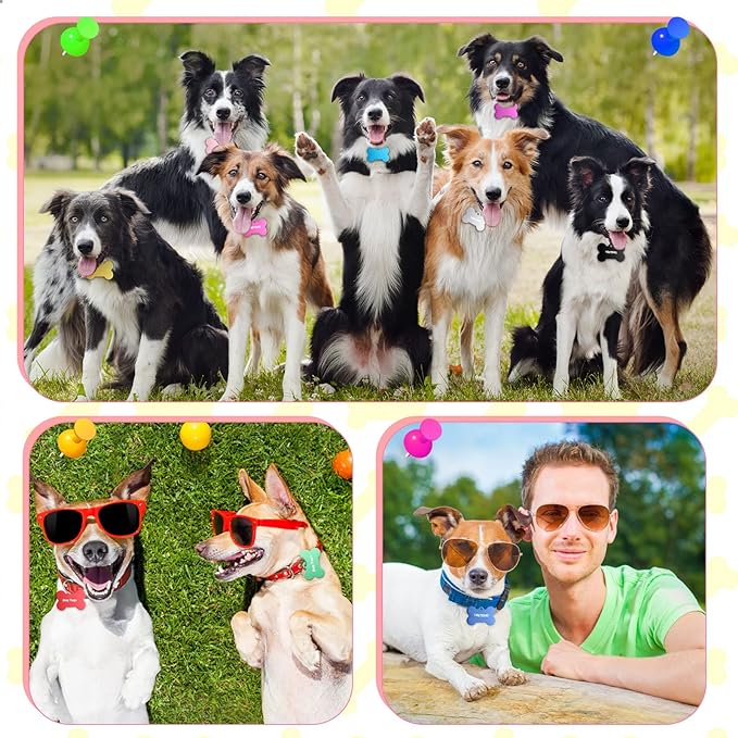 100 Pcs Blank Dog Pet Tags for Engraving 38MM Aluminum Bone Shape Name Tag Colorful Double Sided Dog Cat Phone Number Tag Pendants