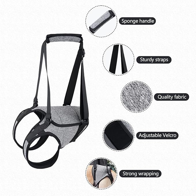 GabeFish Dog Leg Support for Back Legs, Adjustable Lift Harness for Dog, Breathable Dog Sling for Rear Legs Grey Small