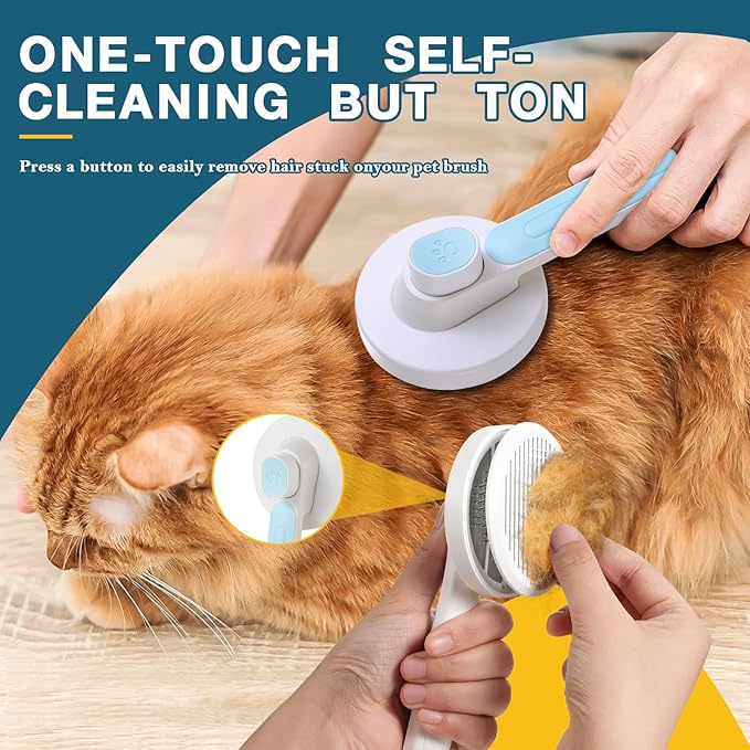 New cat brush&dog brush,pet hair brush with Self Cleaning Button Easy to remove loose undercoat,Needle-tip massage beads, no harm to the skin (Grey)