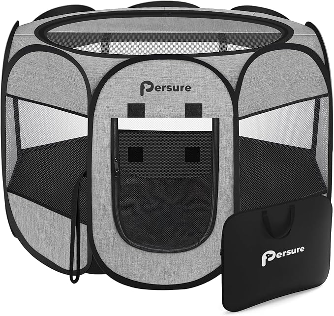 Dog Cat Playpen Indoor Outdoor for Puppy Pet Dogs Cat Recovery After Surgery, Dog Tent Crates Cage Indoor/Outdoor, Portable Pop Up Dog Kennel with Carrying Case for Travel (Premium Grey, Large)
