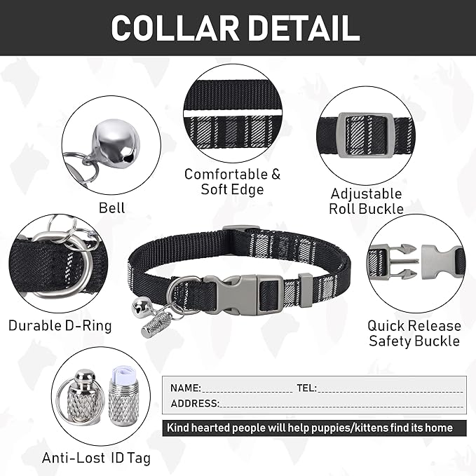 GAMUDA Dog Harness Collar and Leash Set, Horse Care Sheets, No Chock No Pull Adjustable Vest Harnesses Plaid Reflective for Medium Dog, Cat, Small Horse, Small Bull and Pig (Black, S)