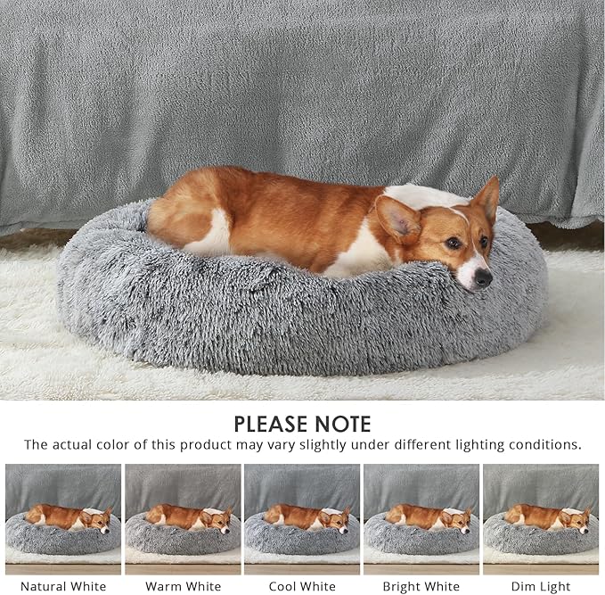 JOLLYVOGUE Dog Beds, Calming Small Dog Bed, Anti-Anxiety Dog Bed for Small Dogs, Fluffy Donut Dog Bed, Cozy Dog Cat Cushion Bed for Small Medium Dogs and Cats (20")