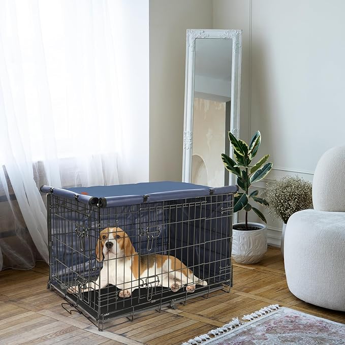 Dog Crate Cover - Kennel Covers Fit for 48 Inch Dog Crate, Double Door Polyester for Wire Puppy Crate Indoor Outdoor Protection, Blue