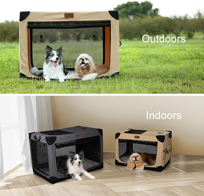 Soft Dog Crate for Large Dogs, 4-Door Foldable Collapsible Dog Crate with Soft Sides, Indoor & Outdoor Travel Dog Kennel, Dark Grey