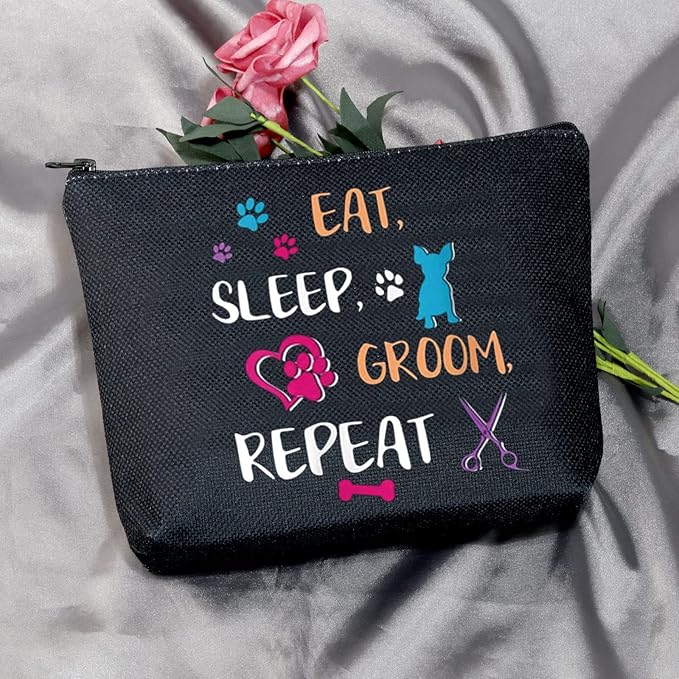 MEIKIUP Dog Groomer Gift Pet Grooming Makeup Bag Eat Sleep Groom Repeat for Dog Stylist Salon Gift (Sleep Groom BAG)