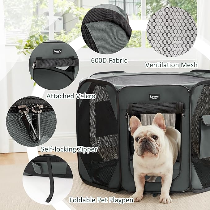 Love's cabin Pet Puppy Dog Playpen, Small Dog Tent Crates Cage Indoor/Outdoor, Portable Playpen for Cat, Foldable Pop Up Dog Kennel Playpen with Carring Case, Grey
