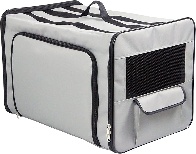 PET LIFE 'Capacious' Dual-Sided Expandable Spacious Wire Folding Collapsible Lightweight Pet Dog Crate Carrier House, X-Large, Grey