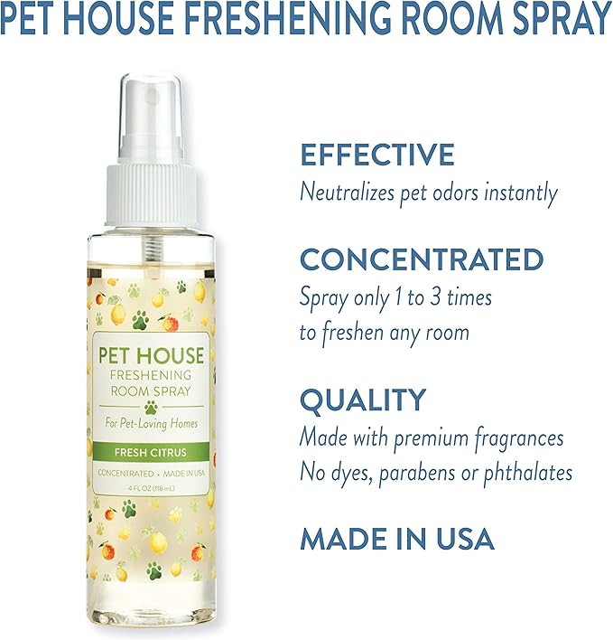 One Fur All Pet House Freshening Room Spray - Fresh Citrus - Concentrated Air Freshener - Non-Toxic & Pet-Friendly Air Freshener - Pet Odor Eliminator Room Spray