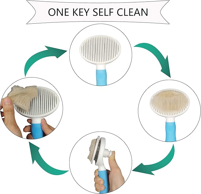 KIRTI Self Cleaning Slicker Brush for Dogs and Cats, Pet Grooming Hair Brush with Pin,Improve Blood Circulation and Massage Blue