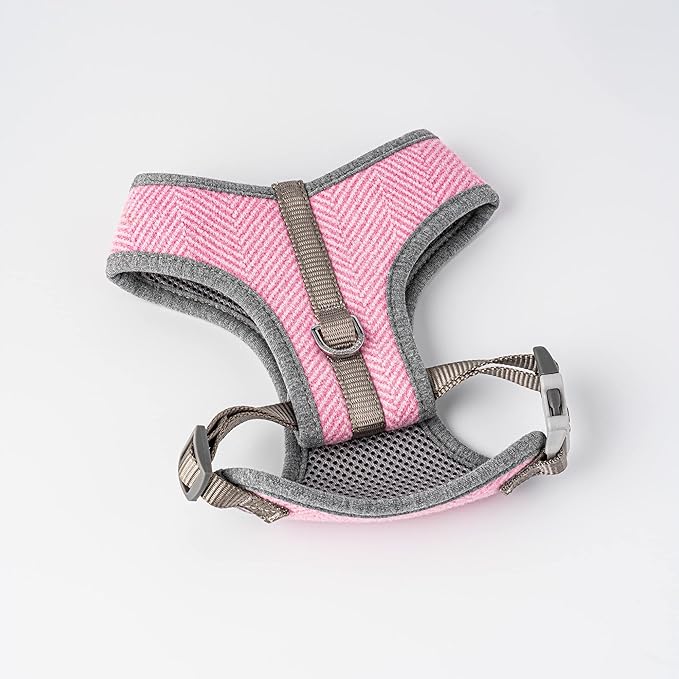 HUGO & HUDSON Dog Harness, No-Pull Anti Choke Tweed Harness Vest, Pink Herringbone, L