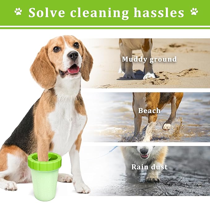 Qianruida Dog Paw Cleaner Cup, Soft Silicone, Portable, Easy to Clean, Removes Mud and Dirt, Grooming Accessory for Home, Travel – Green, L