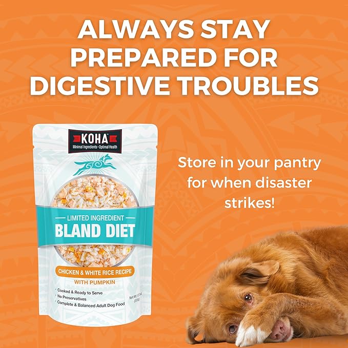 KOHA Limited Ingredient Bland Diet for Dogs, Chicken and White Rice Recipe Sensitive Stomach Wet Dog Food, Gentle Formula Easy to Digest Bland Diet Dog Food, Pack of 6