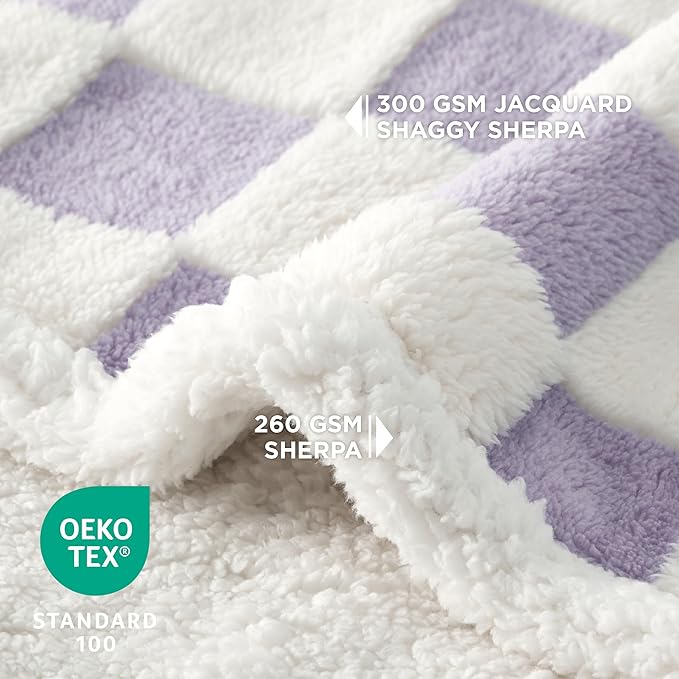 Lesure Waterproof Dog Blanket for Large Dogs - Washable Double Sided Dog Blankets with Warm Jacquard Shag and Soft Sherpa Fleece, Pet Cat Blanket for Bed Protection, 3D Textured Cloud, Purple