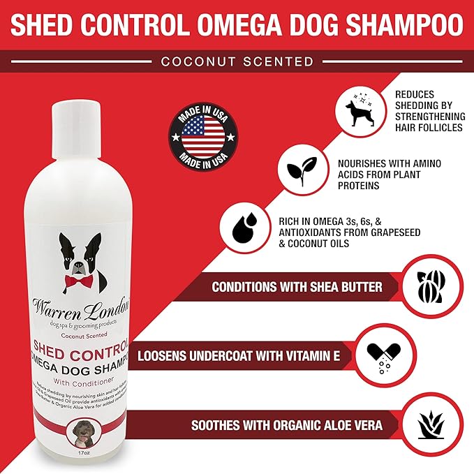 Warren London Shed Control Dog Shampoo for Shedding | 2-in-1 Dog DeShedding Shampoo and Conditioner | Nourishes Hair Follicles w/Grapeseed & Coconut Oil | Anti Shedding Shampoo for Dogs | 17oz