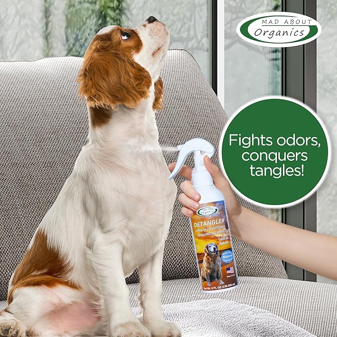 Detangler Spray - Tahitian Sunset Scent - Deodorizing Spray for Dogs and Horses, Leave-In Conditioner, Gently Releases Tangles, Softens Coats, Freshens Scent | Made in the USA | 8oz