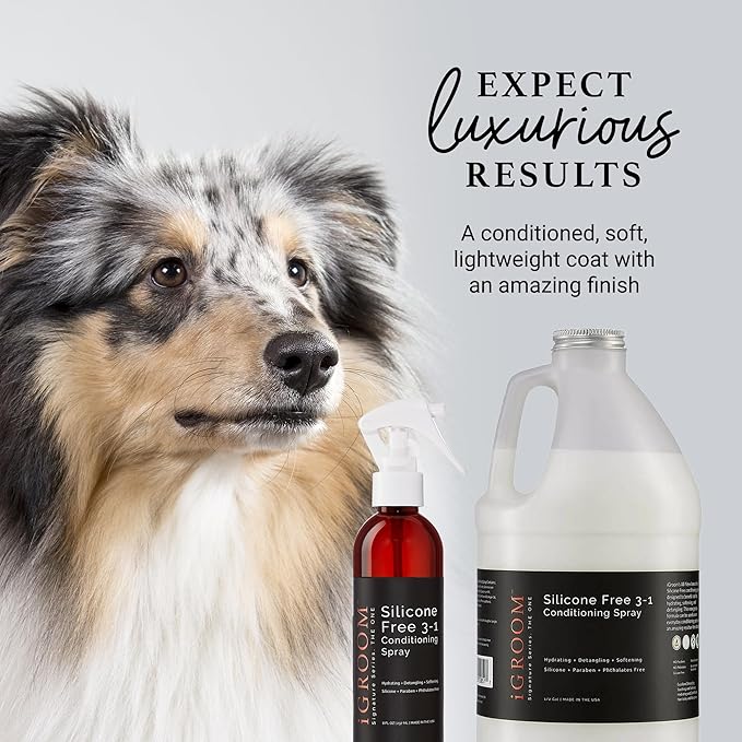 iGroom Silicone Free 3-1 Dog Conditioning/Detangling Spray, Luxury Pet Beauty Care, Hydrating, Paraben and Phthalates Free, Made in USA, 64 oz